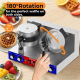 HTTSICHI Commercial Belgain Waffle Maker - Rotating Double Waffle Maker w/Non-stick and 1.2 in Thick, Filp Belgian Waffle Machine w/ 122-572℉ Temp Range