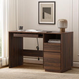 MoomJiee 47" Executive Desk with File Drawer, Farmhouse Computer Desk with Charging Station and Open Storage Compartment Wooden Home Office Desk for Writing Study Working, Brown