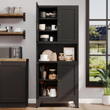 QPRVPTOW 69" H Kitchen Pantry Cabinet with Countertop,Kitchen Hutch Cabinet with Storage,Black Metal Storage Cabinet,Microwave Cabinet,