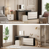47-70" Extendable Makeup Vanity with Mirror & Drawers, Black Beige