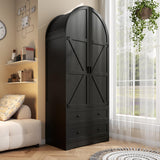 Gyfimoie Black Armoire Wardrobe Closet with 2 Drawers, 74.8" Wooden Wardrobe with 2 Doors, Freestanding Closet Armoire Cabinet with Hanging Rack, Clothing Storage Cabinet for Bedroom (Black)