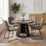 HIPIHOM 47.2" Round Dining Table Set for 4, Modern Wood Table with 4 Upholstered Leather Chairs, Metal Pedestal Base, Space-Saving Kitchen Dining Set (Gray&Walnut Color, Set for 4)