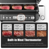 CATTLEMAN Panini Grill Press Sandwich Maker with Removable Plates, 1600W, 6 in 1 Waffle Maker & Electric Indoor Grill with Meat Thermometer, PFAS Free Ceramic Nonstick Reversible Plates, Opens Flat