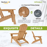nevilywood Folding Adirondack Chairs Set of 4, HDPE Cup Holders, TeakBrown
