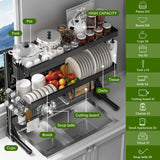 CUISIBOT Over Sink Dish Drying Rack, 3-Tier Full Stainless Steel Drainer Dish Rack Adjustable 20.9''-37.4'', Expandable Multifunctional Kitchen Organizer