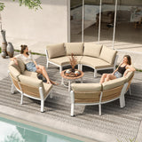 Oasbira Outdoor Patio Sectional Modular Sofa, Aluminum 1 Piece Curved Patio Couch with Washable Cushions, All Weather PE Rope Sofa for Backyard,Porch, Deck, Poolsid, White