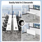 Folding Conference Table with Wheels, Flip-Top Mobile Training Table Modular Conference Room Tables, Space Saving Seminar Meeting Tables for Office School Business Classroom(White1 4PCS 47.2in)