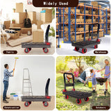 2IN1 Heavy Duty Platform Trucks Flatbed Carts, Push Cart Dolly 1760lbs Capacity Hand Trucks w/Detachable Solid Steel Wire Fence