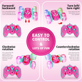 Amicool Remote Control Car for Girls 6-12 with Flashing Light, Toys 6 7 8 9 Years Old Girl Birthday Gifts Idea, RC Cars Stunt 4WD 2.4Ghz Double Sided 360° Flip, Present for Kids, Christmas, Pink