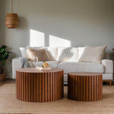 MOOLSUN Modern Nesting Coffee Table Round Wooden Drum End Tables for Small Space Living Room, Bedroom, Balcony, Office (F-Walnut(Big))