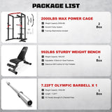 JELENS Power Cage, 2000LBS Multi-Function S11 Power Rack with LAT Pulldown, Squat Rack with Adjustable Pulley System and More (Home Gym Package)