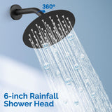 Airuida Shower Faucet Set with Tub Spout,Bathtub Faucet Set Complete,Round Rainfall Shower Head,Tub and Shower Trim Kit with Solid Brass Rough-In Valve,6 Inch-Matte Black