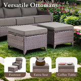 moosprr Luxury High Back Outdoor Furniture with 6-inch Extra Thick Cushions, Patio Furniture Set with Swivel Chairs, 7 PCS Wicker Conversation Set for Yard, Deck, Poolside, Brown/Grey