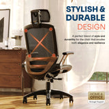 GABRYLLY Ergonomic Office Chair, High Back Home Desk Chair with 2D Flip-Up Arms, 3D Headrest, 90-120° Tilt and Wide Cushion, Big and Tall Mesh Chairs for Man Woman, Computer Task Chair Dark Wood Grain