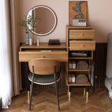 DinaiteEain 39.76" Modern Makeup Vanity Desk Without Mirror, Walnut Vanity Table with Drawers & Storage Cabinet, Small Space Dressing Table for Bedroom, Apartment & Home Office