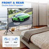 VntB Outdoor Projector Screen with Stand, 150 inch Portable Projection Screen Wrinkle-Free 16:9 4K HD Rear Front Movie Screen with Carry Bag for Indoor Home Theater, Camping and Backyard Entertainment