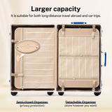 universal trotter Vintage PU Leather Luggage Set, Retro Trunk Suitcase with Wide Aluminum Frame, TSA Key Locks and Smooth 360° Spinner Wheels (Coastal Blue Trim,26"+12")