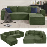 Furnify 106" Modular Sectional Sofa with L-Shape Chaise, Right/Left Facing Deep Seat Cloud Couch, No Assembly Required, Upholstered Couch for Living Room Bedroom (Plush Corduroy Fabric, Green)