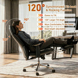 FurniBaron Ergonomic Genuine Leather Office Chair with Footrest 400lbs