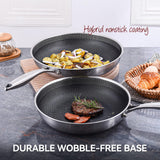 10-12 Inch Tri-ply Hybrid Nonstick Stainless Steel Sauté Pan with Lids,Deep Frying Pan Set,Skillets,Induction Pots LOLYKITCH
