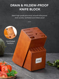 Kitchen Knife Set, 16 Pcs Stainless Steel Kitchen Knife Set with Sharpener & Wooden Block, Knife Block Set with Wood Handle, Chef, Santoku, Bread, Utility, Paring & Carving Fork Knife, Brown
