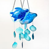 20 Inch Glass Sea Turtle Wind Chime Outdoor Beach House Decor