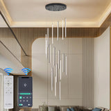 BESTWEST 98" Modern LED Chandelier, 18-Lights Dimmable High Ceiling Large Hanging Lighting Fixture for Loft Villa Living Room Stairs Foyer (Black, 18-Lights 15.7in)