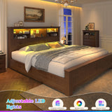 EnHomee King Size Bed Frame and Headboard & Storage,4 Drawers and LED Built in Charging Station with Storage Farmhouse,Noise-Free,No Box Spring Needed,Brown