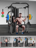 SunHome Multifunction Home Gym Equipment Workout Station, Smith Machine with 138LB Weight Stack, Leg Press, LAT Station for Full Body Training