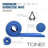 Tone Fitness Premium Extra Thick 1-Inch High Density Exercise Mat with Carry Strap – Non-Slip Workout, Pilates, and Yoga Mat for Home Gym - Color Blue - Mesh Pattern