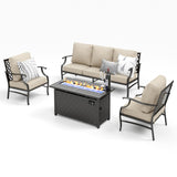 MIXPATIO 4-Piece Metal Patio Conversation Set, Fire Pit Table, 50,000 BTU