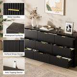 Furniway Black Dresser for Bedroom, Modern Dresser with 9 Drawers and Smooth Slides, Wide Chest of Drawers with Golden Handles for Bedroom, Living Room, Closet, 15.7" D x 63" W x 31.5" H