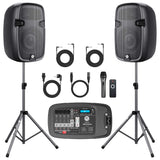 NBVOICE NBVPPS210DSP 10" 600W Professional Powered PA System with 99DSP Tech, 48V Phantom Power,8-Channel Mixer & Bluetooth 5.3,Tripods Included for DJ/Outdoor Events