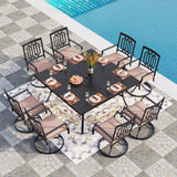 PHI VILLA 9 Pcs Outdoor Dining Set, 57.5" Metal Table&Swivel Chairs