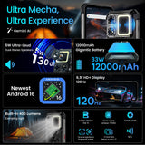 LAGENIO Rhino 1 Pro Android 16 Rugged Smartphone, 12000mAh Battery, 130dB Loudest Dual Stereo Speakers, 24GB+256GB 64MP Rear Camera 6.9" Tough Phone, Built-in 400 Lumens Camping Light, 4G/NFC/eSIM/OTG