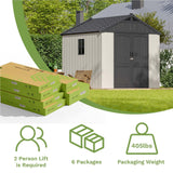 Patiowell 8x8 FT Resin Outdoor Storage Shed with Floor, Beige