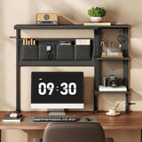 STHYTON Clamp On Desk Shelf, Metal & Wooden Desktop Bookshelf & Heavy Duty Desktop Organizer, Desk Accessories,38.3" W x 33" H (Black) 999BKSSJ197