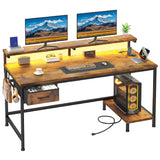 47.2 Inch Office Desk with Power Outlet & Ergonomic Monitor Stand,Gaming Desk with CPU Stand& LED Lights