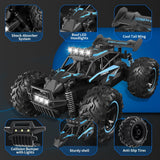 Carox Remote Control Car & RC Cars, 2.4GHz 25KM/H High Speed RC Car, 1:18 Off-Road Monster Truck with LED Lights and 1800mAh Rechargeable Battery–Blue