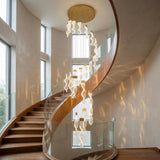 BESTWEST 23-Lights Wave Chandelier for High Ceilings, Dimmable Foyer Chandelier for High Ceiling, Large Pendant Light Fixture for Staircase Entryway Living Room, 3 Color Temperatures (Gold, 23-Light)
