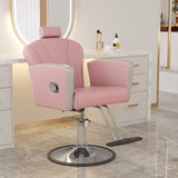 KIGOTY Salon Chair for Hair Stylist, Reclining Salon Chair with Hydraulic Pump,360 Degree Swivel Hair Stylist Chairs with Footrest and Adjustable Headrest for Barbershop (Pink-Silver)