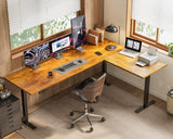 OffiGo 71 Inch Reversible L Shaped Electric Standing Desk, Rustic Brown