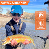 PLUSINNO Fly Fishing Net, 16" x 13", Rubber Mesh, Folding, Portable, Lightweight, Telescopic Handle, Ideal for Fly Fishing, Kayaking, and Boating