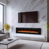 VINEMOUNT 48'' Electric Fireplaces Inserts, Recessed & Wall-Mounted Fireplace Heater with Thermostat, Multicolor Flames,Timer, Log & Crystal, 750/1500W, Black