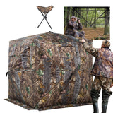 FUNHORUN Hunting Blind 270 Degree See Through Ground Blind with Chair and Carrying Bag, 2/3 Person Pop Up Camouflage Tent Portable Concealed Shelter