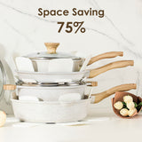 SENSARTE Nonstick Ceramic Cookware Set, 23 PCS Pots and Pans Non Toxic, PFAS & PFOA Free, Non Stick Healthy Kitchen Cooking Set with Stay-Cool Handles, White