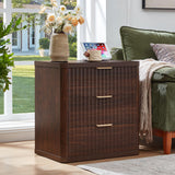 LEYAOYAO Fluted Farmhouse Nightstand Set of 2 with Charging Station, 23" Wide 3 Drawers Night Stand,Walnut Dresser for Bedroom,Bed Side Table Chest of Drawers,Wood End Table for Living Room