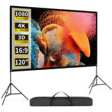 Projector Screen with Stand 120 Inch, 16:9 4K HD Portable Projector Screen Indoor Outdoor, Foldable Wrinkle-Free Movie Screen 160° Front Rear Projection Screen with Carry Bag for Home Movie
