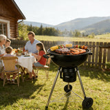 18-Inch Kettle Charcoal Grill with Lid & Wheels,Easy-to-Use BBQ Grill for Backyard, Patio & Beginners Outdoor Charcoal Grills for Family Cooking With Windproof Ash Can