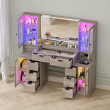 Fluted Makeup Vanity Desk with Mirror and Lights